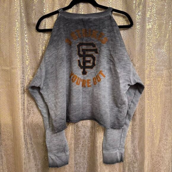 PINK Victorias Secret MLB San Francisco Giants Cold Shoulder Sweater Gray Large - Picture 1 of 8